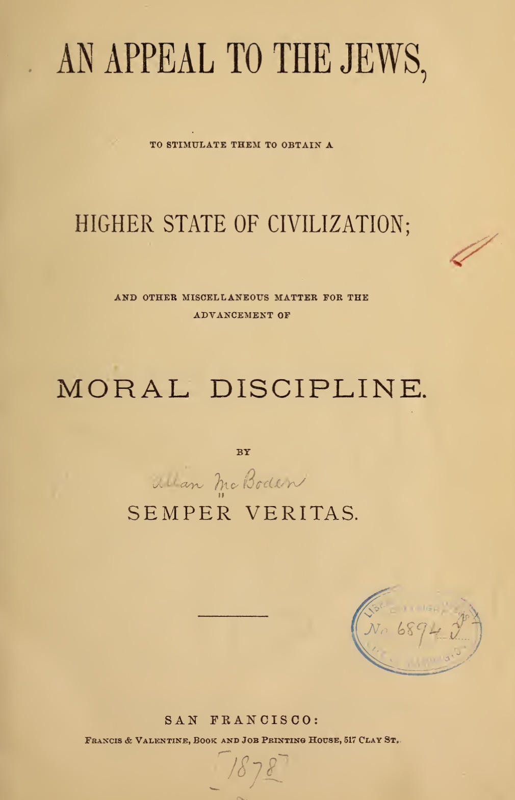 An Appeal to the Jews (1878) by McBoden, Allan